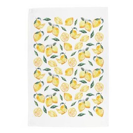 Purely Home Lemons Tea Towel - Large White & Yellow Citrus Fruits Panama Cotton Kitchen Dish Towel/Drying Cloth - 67cm x 45cm