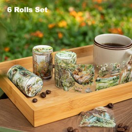 AuriicLeaf Camping PET Tapes Set, 6 Rolls of Nature Ephemera for Junk Journaling, Scrapbooking, Crafting, DIY Projects, Diaries, and Art Supplies