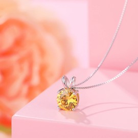 DOWOS 925 Sterling Silver Dainty Necklace for Women Mother's Day, 18K Gold Plated Yellow Round Brilliant Cut Solitaire Pendant Necklace for Women, Classic 4 Prong 20'' Dainty Chain 8mm/2carat(Yellow)