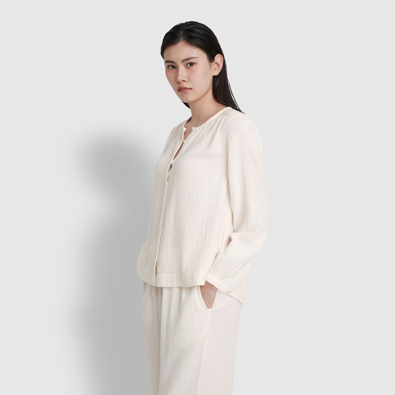 JAJU [JAJU/자주] 여 이중지 셔링 파자마 셔츠 3종택1 [JAJU] Women's