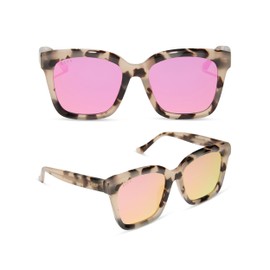 DIFF Meredith Designer Oversized Square Sunglasses for Women UV400, Cream Tortoise + Pink Mirror