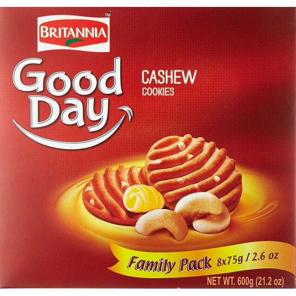 BRITANNIA Good Day Cashew Cookies Family Pack 21.2oz (600g) - Breakfast & Tea Time Snacks - Delicious Grocery Cookies - Halal and Suitable for Vegetarians (Pack of 1)