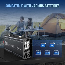 Vterun 2000W Pure Sine Wave Inverter 12V DC to 110-120V AC Efficient Energy Converter for Home, RV Use with Wireless Remote Control with USB C Ports