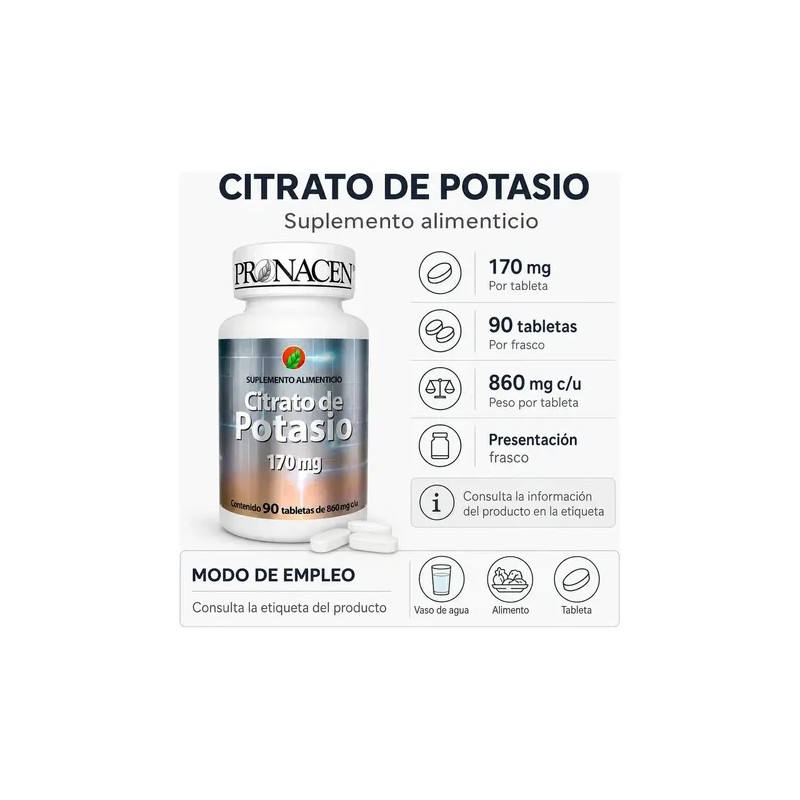 Citrato Potasio Pronacen Suplemento Tabletas Naturales