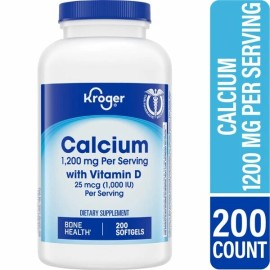 Kroger Calcium with Vitamin D3 200 Softgels 1200 mg 1000iu Vit D-3 Bone & Immune Health