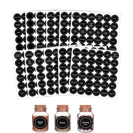 Spice Jar Labels, 432Pcs Kitchen Jar Stickers, Seasoning Labels for Round or Rectangular Jars (35mm,Black)