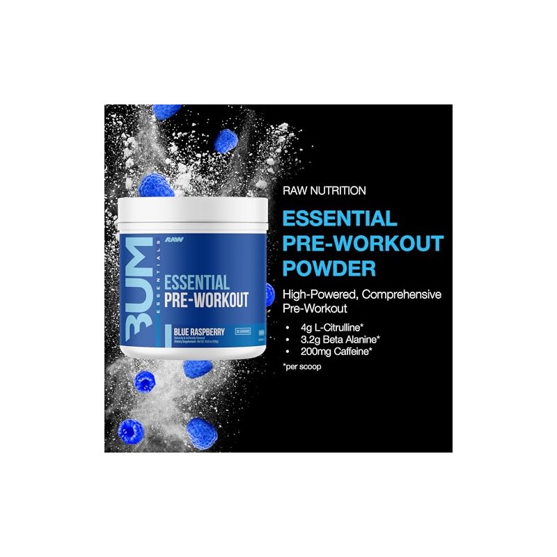 Raw cbum essential pre workout pre entrenamiento 30 servicios sabor