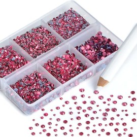 NCB Hotfix Iron on 8000pcs Crystal Rhinestones Round Gem for Crafts Decoration DIY Jewelry Making with a Picking Pen (Rose, 6Sizes SS3-SS12)