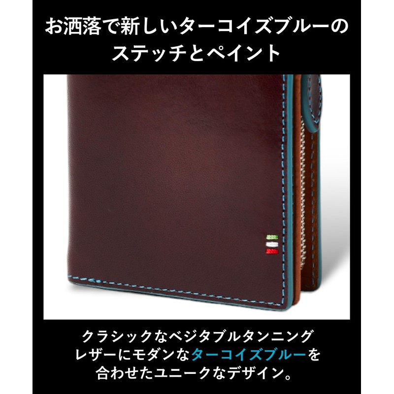 Golbe Men's Italian Leather Wallet, L-Shaped Zipper, dark navy