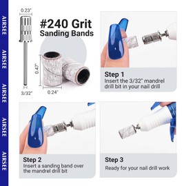 AIRSEE Sanding Bands for Electric Nail Drill 100 Piece Set 240 Grit Medium Acrylic File Attachments Professional 1 Sander Mandrel Bit Beauty Salon Accessories Manicure and Pedicure Finger Callus Zebra