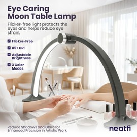 Neatfi LED Half Moon Desk Lamp | 3,360 Lumens | 48W | Adjustable 3000K–6000K Lighting | Touch & Knob Control | Nail Tech Lamp for Estheticians, Eyelash, Makeup, Tattoo & Salon Work (with LCD, Black)