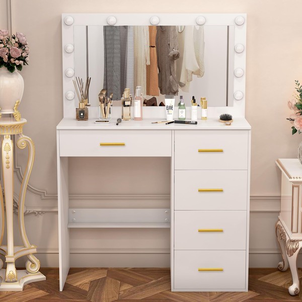 Caulitar Make Up Vanity Desk with Mirror and Lights, Small