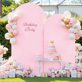 Pink Arch Backdrop Cover Set of 2, Double-Sided Light Pink Backdrop Covers 7.2FT 6FT Spandex Fitted Arch Stand Cover for Wedding, Baby Shower, Party, Photography Decorations