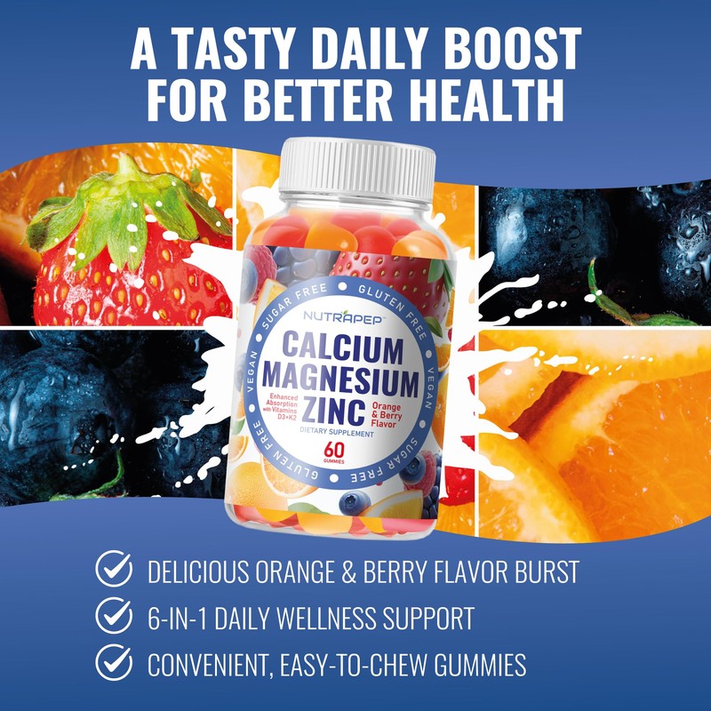 NutraPep Calcium Magnesium Zinc Supplement Gummies - with Vitamin D3