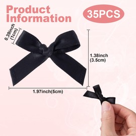 Pndeyo 35pcs Mini Gift Wrap Bows, Tiny Cute Satin Ribbon Bow, Soft Craft Bowknot Sewing Accessories for Christmas Wedding Birthday Party Flowers Bakery Treat Gift Box Decoration- Black