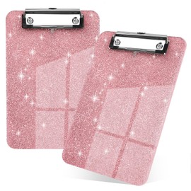 2 PCS A5 Size Clipboards,Size 6" x 9"in ClipBoard,Glitter Clipboard with Low Profile Clip,Sparkle Plastic Clipboard,Cute Hanging Clipboard for Office Supplies,Clipboards for Kids Mini Clip Board-Pink