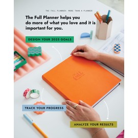 The Full Planner 2025 in Orange Soda Synthetic Leather, Goal Setting, Monthly & Weekly Planning, 48 Dot Grid Pages, 120 GSM Paper, 180° Lay-Flat Design