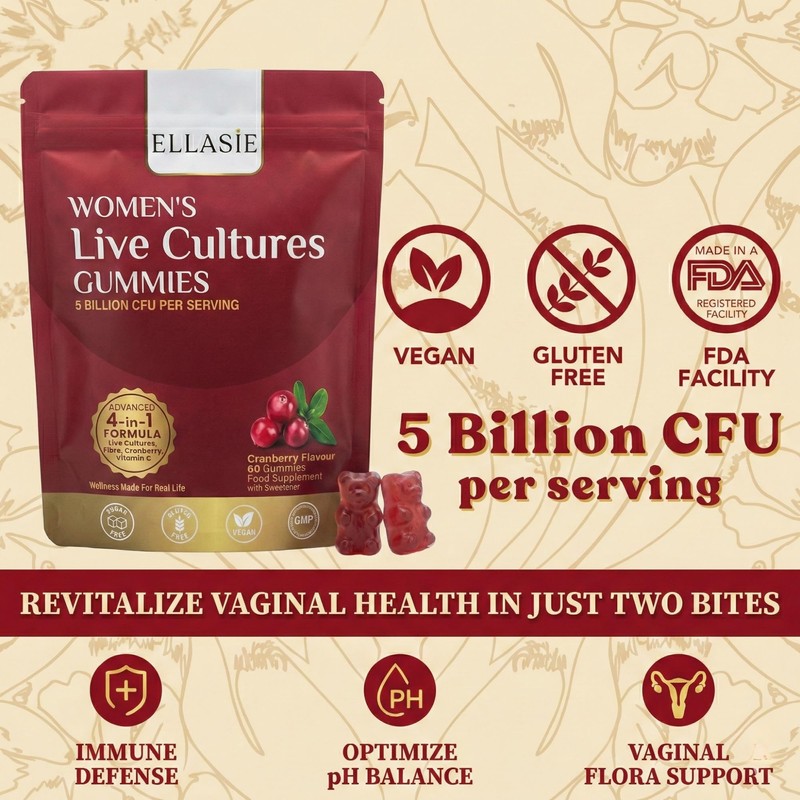 ELLASIE Cranberry Gummies for Women with Probiotics – 5 Billion