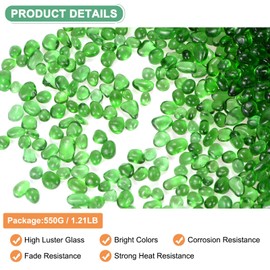 M METERXITY High Luster Round Fire Glass Beads, Glass Gems, Glass Pebbles, Glass Marbles for Vases/Fire Pit/Crafts/Aquarium/Garden Decorations 5-7mm, 550g/1.21-Pound [Green]