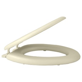 PowerSellerUSA Adjustable Hinges Soft Elongated Toilet Seat, Vinyl Toilet Seats with Non Slip Grip Tight Bumpers, Oval Shape Heavy Duty Plastic Bathroom Toilet Seat Close Lid Set, Bone