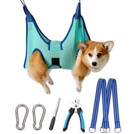 Kkiimatt Pet Grooming Hammock Harness, Dog Grooming Hammock Small Dogs, Dog Nail Trim Hammock with Nail Clippers, Dog Hammock for Grooming with Wide Strap (Large 20 kg Max/Turquoise)