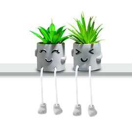 ASOPHEX Artificial Succulents Plants, Small Fake Plants in Pots Funny Desk Faux Succulents Plant with Cute Hanging Leg Artificial Plants for Home Decor Indoor for Office Decor for Women