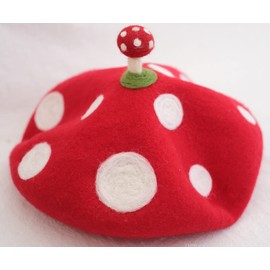 Lolita Kawaii Red Mushroom Beret Vintage Artist French Painter Hat Sweet Wool Beanies Handmade Cap Women
