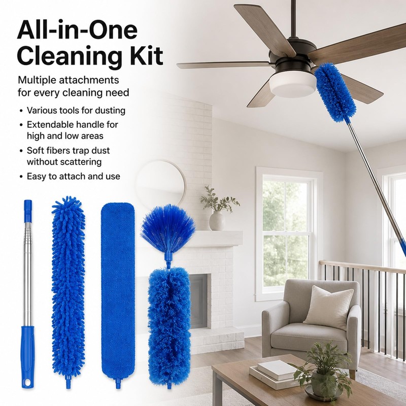 Deep Cleaning Kit - Extendable Duster - Cobweb Duster -Gloves