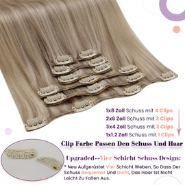 LaaVoo Clip-In Real Hair Extensions, 55 cm, Blonde Extensions, Remy Golden Blonde Highlight Medium Blonde, Double Wefts, 135 g, 7 Pieces, #P16/22