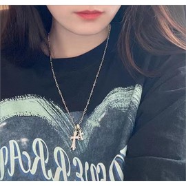 HUARJO Double Cross Vintage CZ Diamond Cross Long Pendant Necklace 18k Gold Plated Choker Necklace for Women,Trendy Jewelry Gifts for Women. (Y2k-White Diamond)