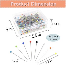 Sewing Pins, 250 Pack Pins Sewing, Dressmaking Pins, Sewing Pins Dressmaking, Sewing Pins Coloured Heads, Quilting Pins, Dress Making Pins, Fabric Pins, Loose Cover Pins, Head Pins