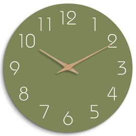 Mosewa Modern Wall Clock - Silent Non-Ticking 14 Inch Wall Clocks Battery Operated Simple Minimalist for Living Room Office Bedrooms Kitchen Home Decor(Olive Green)