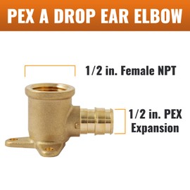SUNGATOR 4 Pack Pex A Expansion Drop Ear Elbow 1/2", Pex A Drop Ear Elbow 1/2, PEX A 1/2" x 1/2" Female NPT Drop Ear Elbow, ASTM F1960 ONLY For Pex-A Tubing