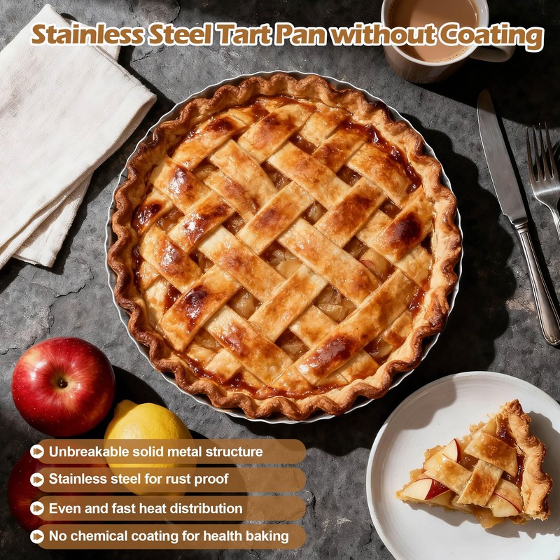 E-far 9.5 Inch Tart Pan, Stainless Steel Pie Quiche Pan