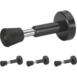 HOMOTEK 4 Pack Spring Door Stops - Rubber Tips, 4 inches - Black & Stainless