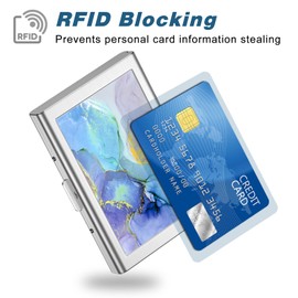 Rimilak Metal Credit Card Holder, Mini Credit Card Wallet RFID Blocking Slim Metal Hard Case for Women Men, Green Mable