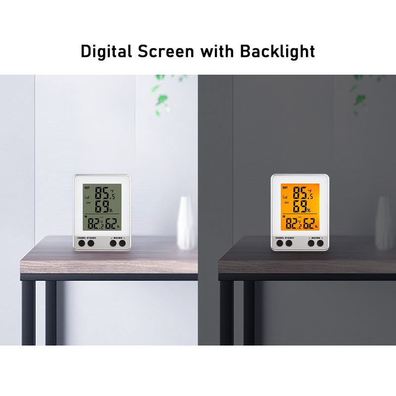 Digital Indoor Outdoor Thermohygrometer with Remote Sensor 328ft/ 100m Backlight