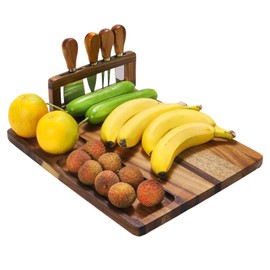 Acacia Charcuterie Board Set 14"x11" - Large Cheese Board & Knife Set, Elegant Bridal Shower Gift, Wedding Serving Tray, Rustic Charcuterie Platter with Stainless Steel Tools