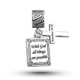 MiiFort Women Cross Holy Bible Verse Dangle Charm With God All Things Are Possible Matthew