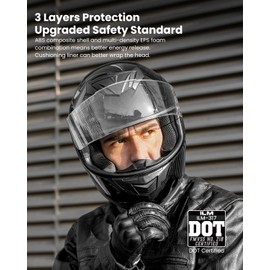 ILM Full Face Motorcycle Helmet for Motocross Street Bike DOT Certified 2 Visors Model-317(Gloss Black, L)
