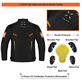 FTX Motorcycle Jacket For Men, Motorcycle Full Body Protective Gear Armor, Mesh Motorcycle jacket for men's, Motorbike Riding and Armor Foam Padding for Bikers (Black/Orange, S)