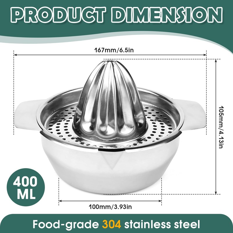 QGGTQG Lemon Squeezer Citrus Juicer Stainless Steel with Container 300