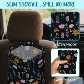 KXWQTRDD Car Garbage Bag Blooming Botanical Plants Drawstring Car Trash Bag Hanging for Back Seat with Adjustable Buckle Canvas Vehicle Trash Can Easy-to-Install