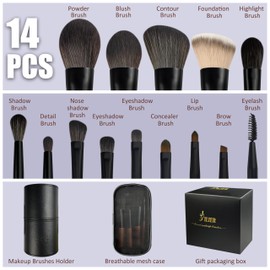 Meet You Travel Mini Pinselset Makeup, 14 Stück Premium Synthetik Make up Pinsel Set, Makeup Pinsel in Reisegröße und Kosmetiktasche, Perfekt für Reisen & unterwegs, Holzgriff, 100% Veganer