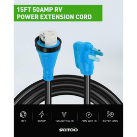SCITOO 15 Feet 50 Amp RV Extension Cord, 50Amp RV Cord for Auto Trailer Motorhome Camper with Handle, Heavy Duty RV Power Extension Cords, NEMA 14-50P to SS2-50R Locking Connector, ETL Listed