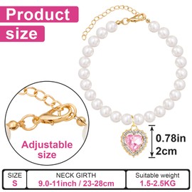 Mxxipp Pearl Collar for Cat Puppy, Small Cute Heart Shape Rhinestone Pet Necklace, Adjustable Wedding Party Pet Jewelry Accessories for Puppy Kitten- Pink