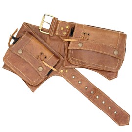 Lakhays Unisex Leather Cowboy festival hip waist utiliy bag-Brown-S/M