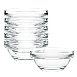 1.5 oz Clear Glass Bowl, Mini Prep Dish for Salt and Spices, Dishwasher and Microwave Safe, Stackable, Set of 6
