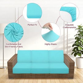 4-Pack Outdoor Cushion Covers, Stretch Patio Cushion Replacement Slipcovers for Outdoor Couch/Sofa Cushion Covers, Washable Reusable Furniture Protector [Sky Blue]