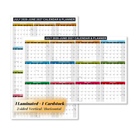 2026-2027 Academic Calendar 2-Pack (11x17"), Laminated + Cardstock, Reversible Vertical/Horizontal, July-June with Holidays for Office/Home/School